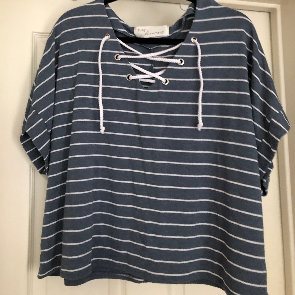 Vintage Havana Striped Short-Sleeve Lace-up Top!